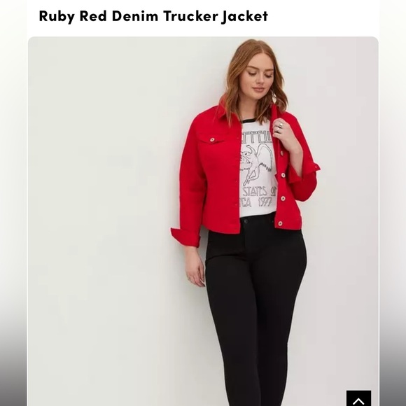 Ruby Red Women's Denim Trucker Jacket by Torrid size 1(1X)(15-16) - Picture 2 of 9